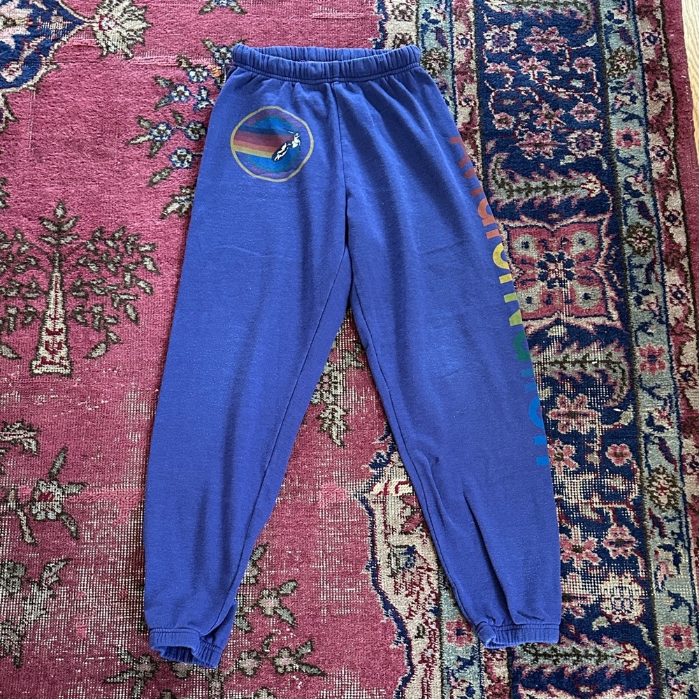 Aviator Nation Wonen’s Purple Rainbow-Writing Sweatpants